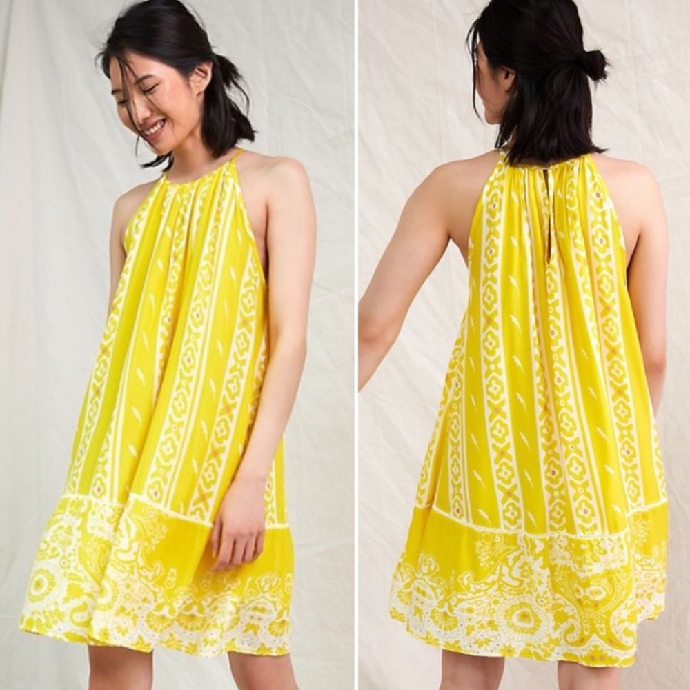 BOGO! NWT Anthropologie Forever That Girl Halter Tunic Mini Dress Yellow XS